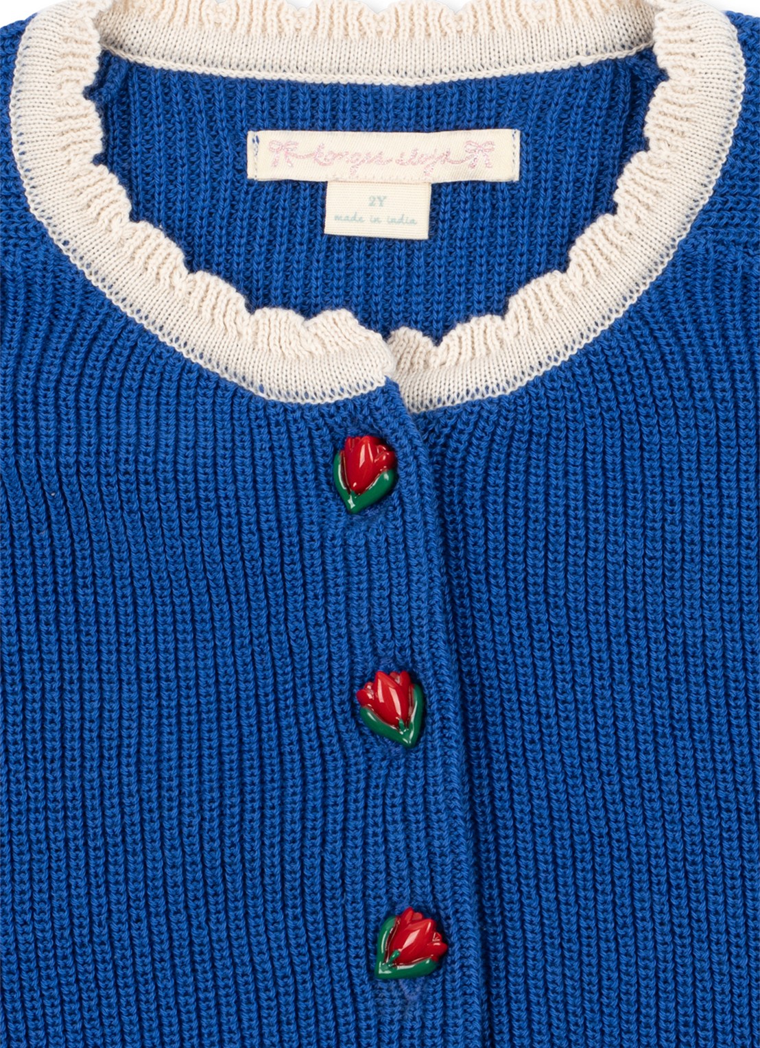 Konges Sløjd Lallo grofgebreid vest met sierknopen - achterkant 5 blauw