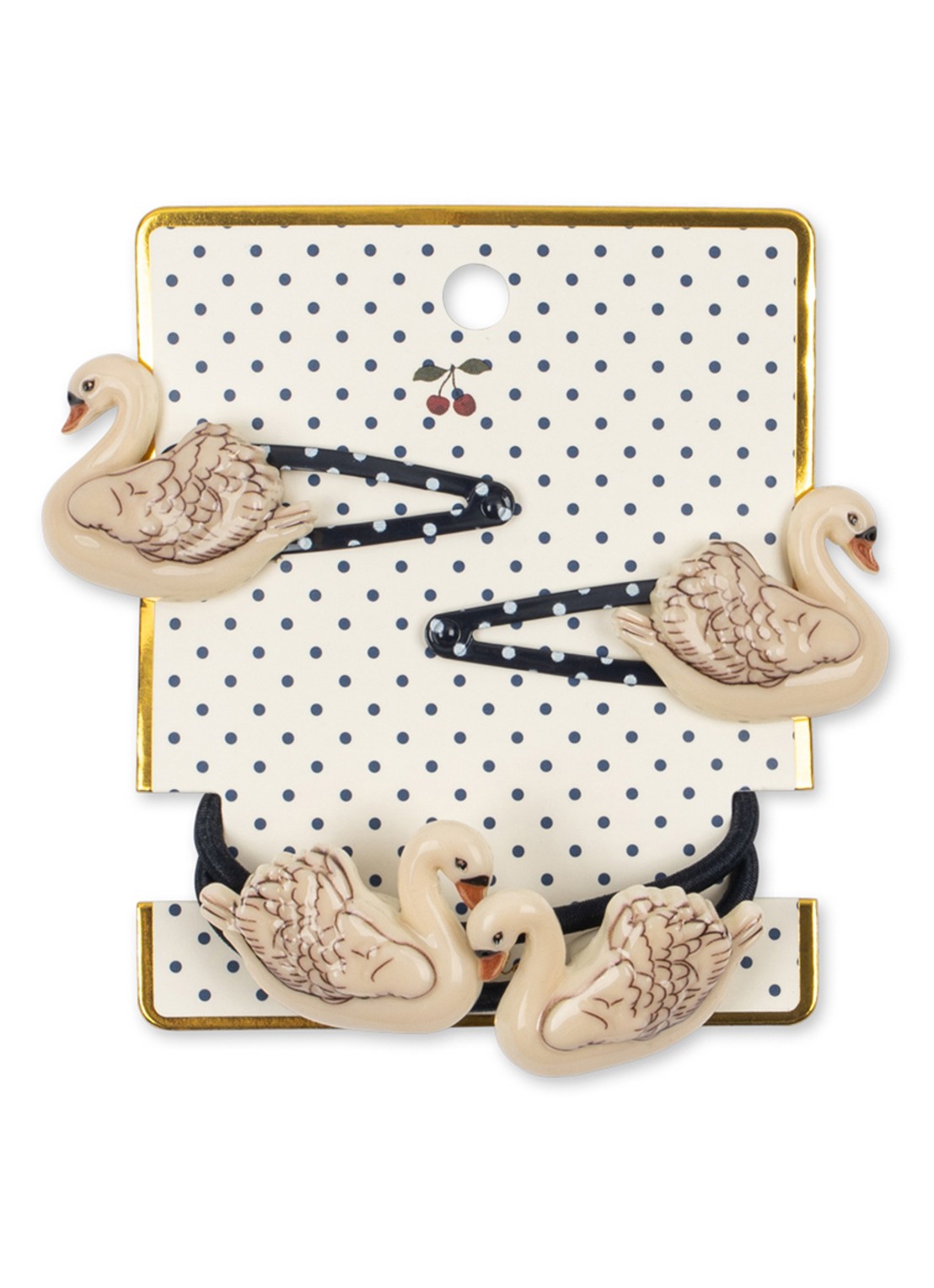 Konges Sløjd Swan haarclips en haarelastiekjes in 4-pack - voorkant beige