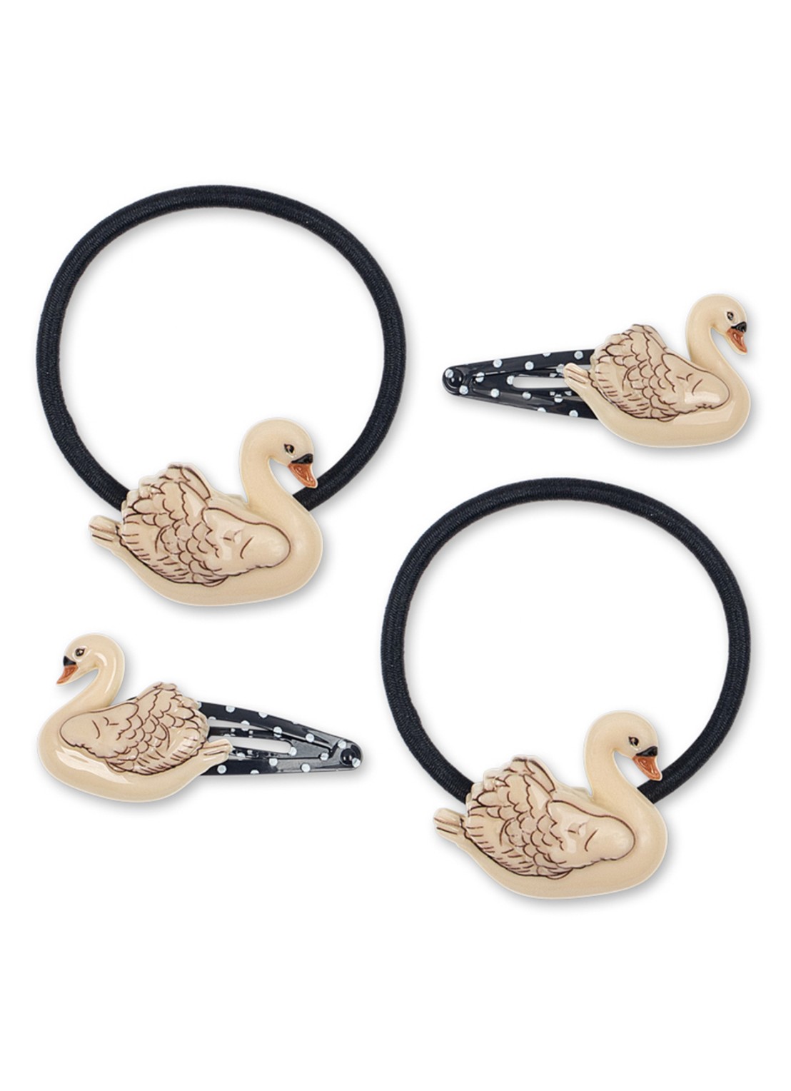 Konges Sløjd Swan haarclips en haarelastiekjes in 4-pack - voorkant 2 beige
