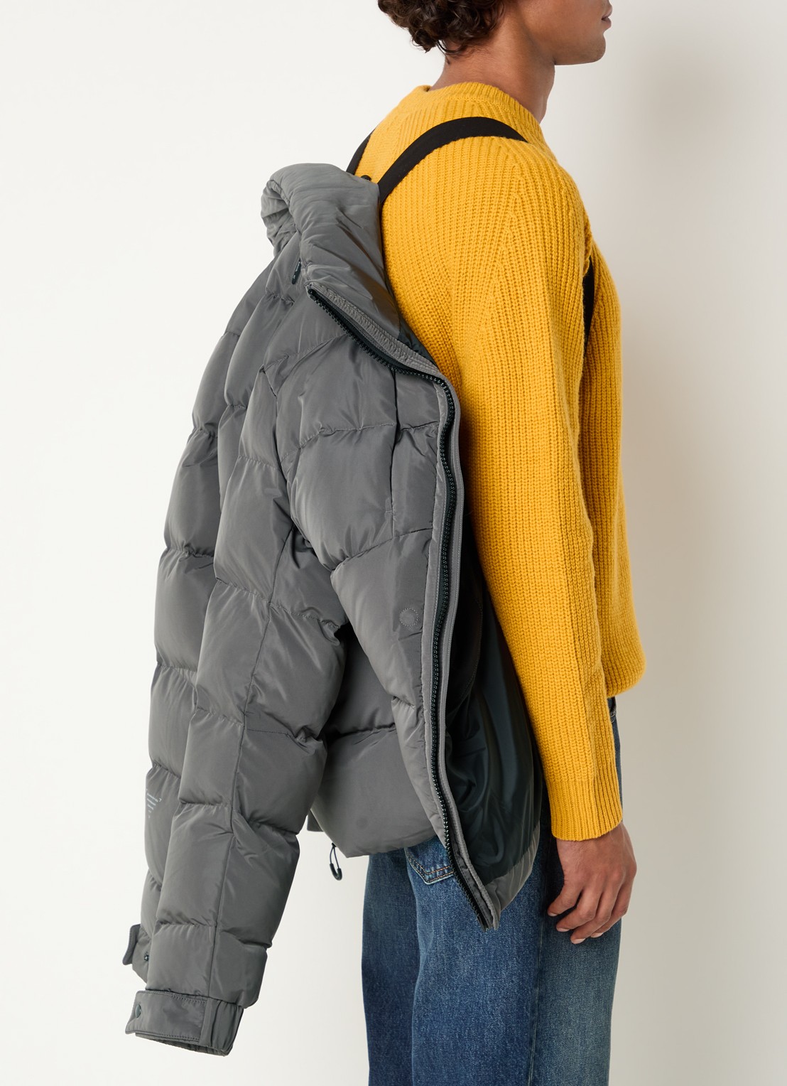 Krakatau Aitken puffer jack met afneembare capuchon en donsvulling - detail 4 middengrijs