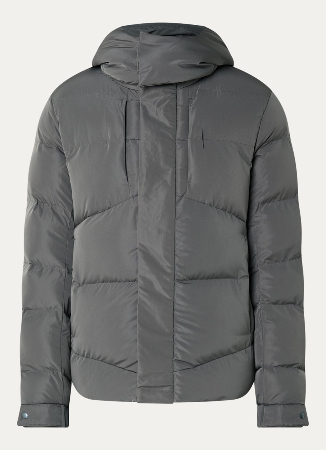 Krakatau Aitken puffer jack met afneembare capuchon en donsvulling - voorkant middengrijs