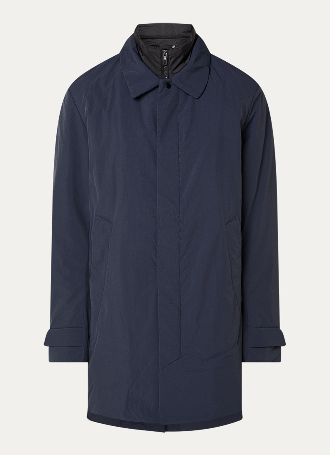 Krakatau Bleriot gewatteerde trenchcoat met steekzakken  - voorkant 2 indigo