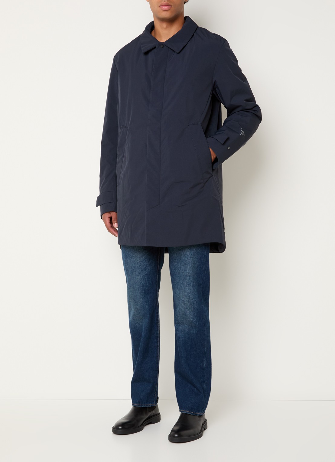 Krakatau Bleriot gewatteerde trenchcoat met steekzakken  - voorkant 3 indigo