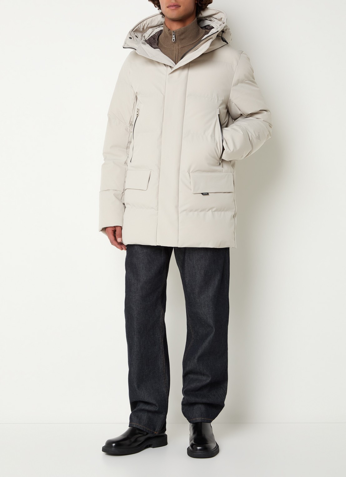 Krakatau Cassini gewatteerde parka met capuchon en waterafstotende coating - voorkant 2 lichtgrijs