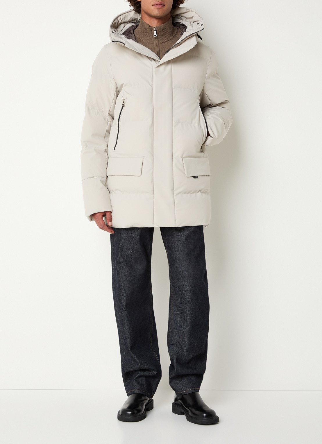 Krakatau Cassini gewatteerde parka met capuchon en waterafstotende coating - voorkant 4 lichtgrijs