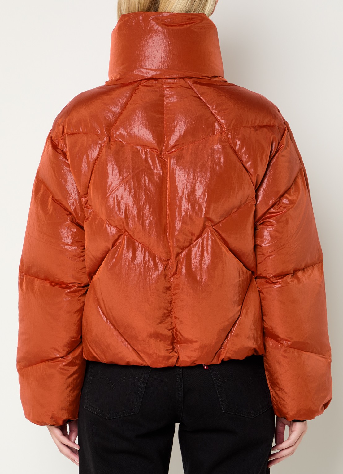 Krakatau Nebula puffer jack met glanzende finish - achterkant oranjerood