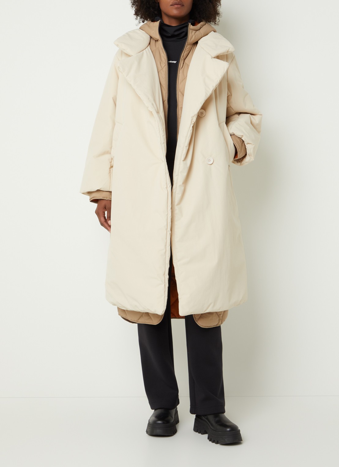 Krakatau Vela gewatteerde parka met capuchon en steekzakken - voorkant 4 beige
