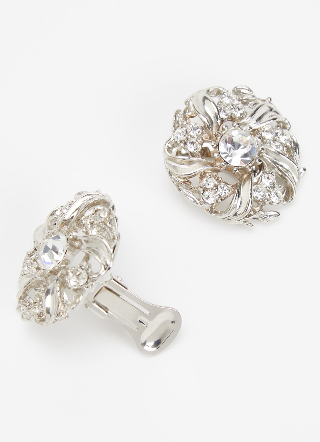 Kroonjuweeltjes Kristal Roset oorclips verzilverd - detail 2 zilver