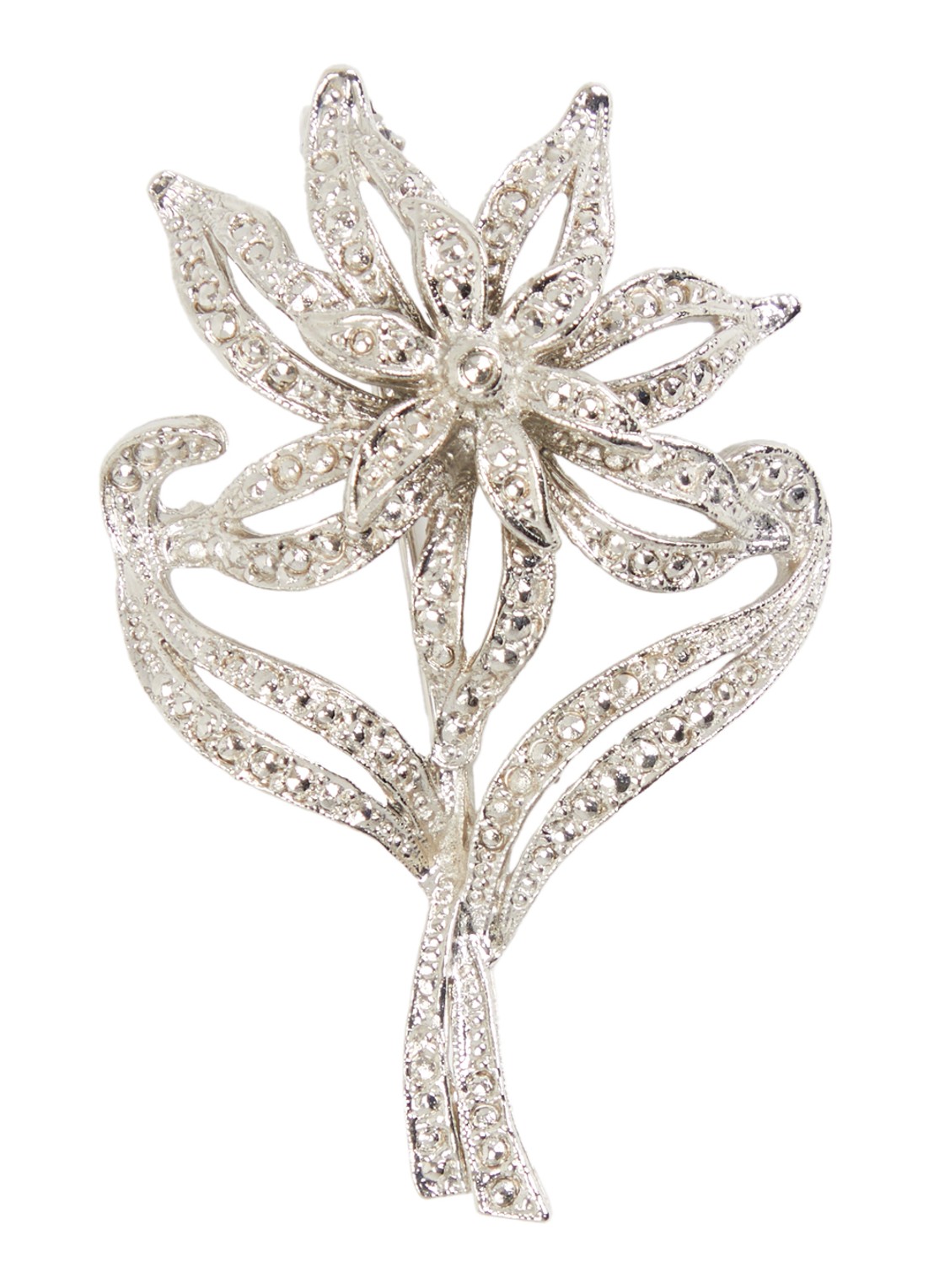 Kroonjuweeltjes Markasiet Bloem broche - voorkant 3 zilver
