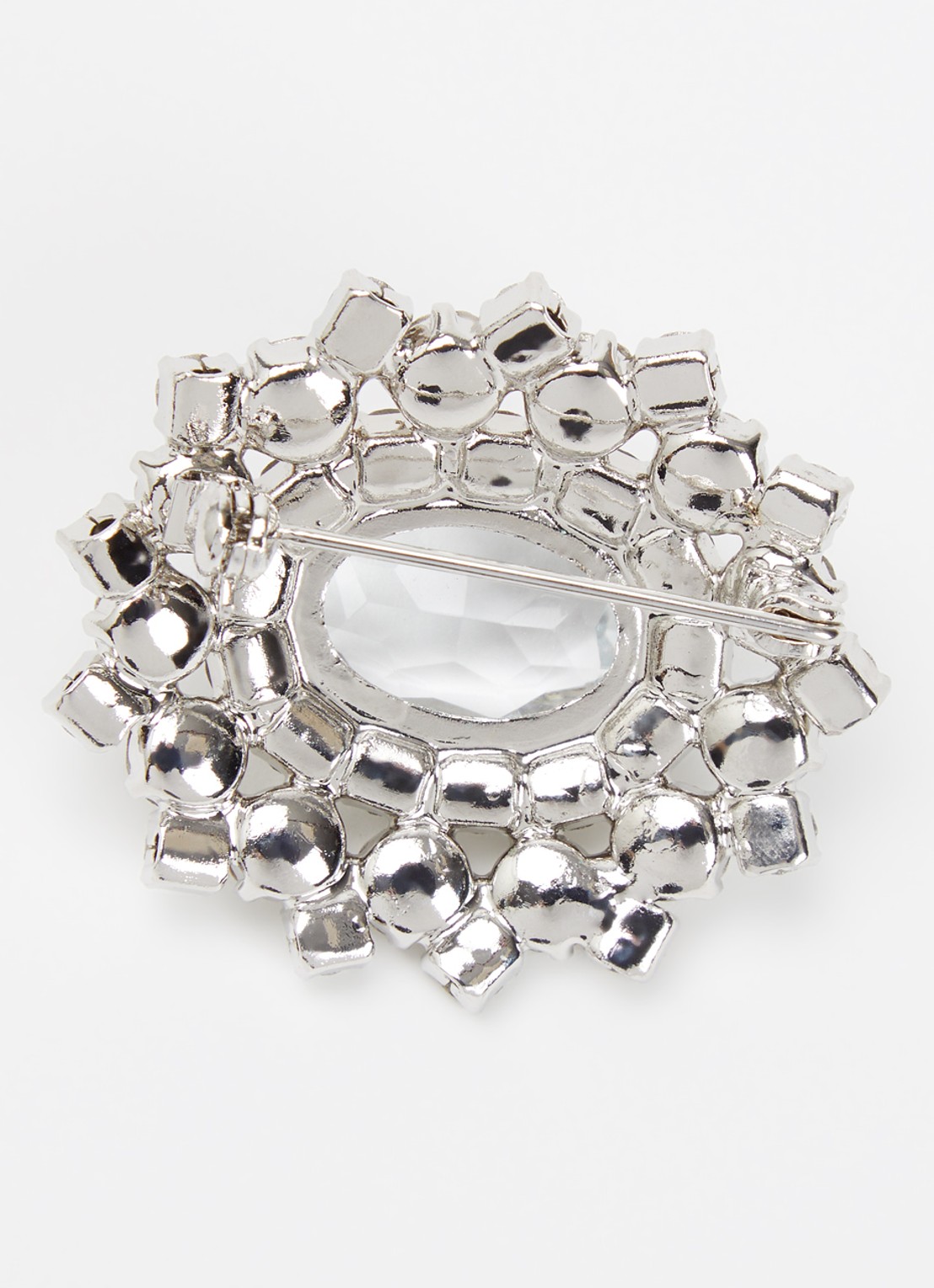 Kroonjuweeltjes Soiree Ovale broche verzilverd - detail zilver