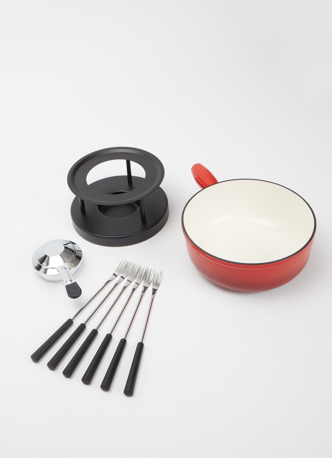 Kuhn Rikon Kaasfondueset met 6 fondue vorkjes  - voorkant 2 rood