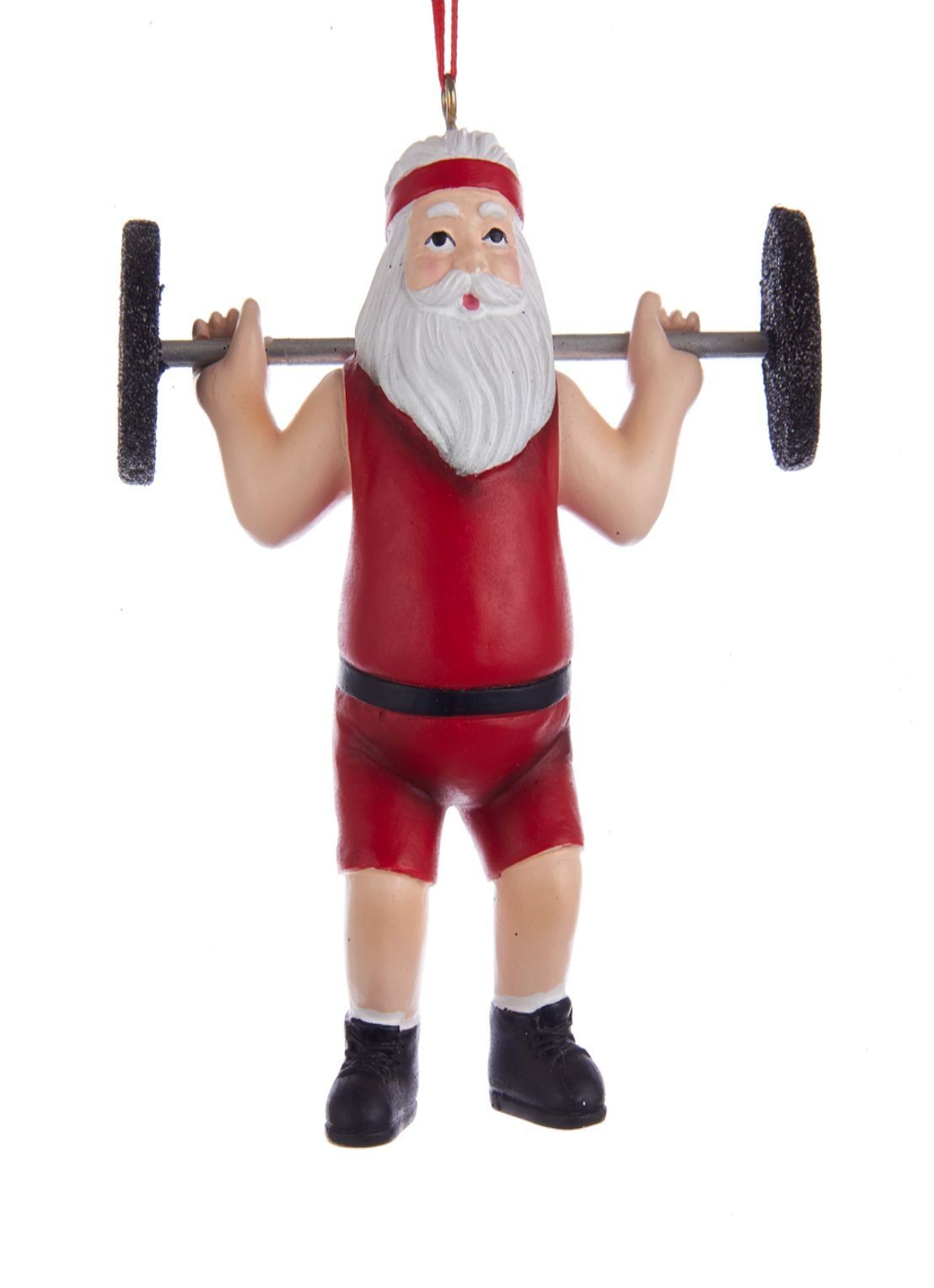 Kurt Adler Gewichtheffer Kerstman kersthanger 10 cm - voorkant rood