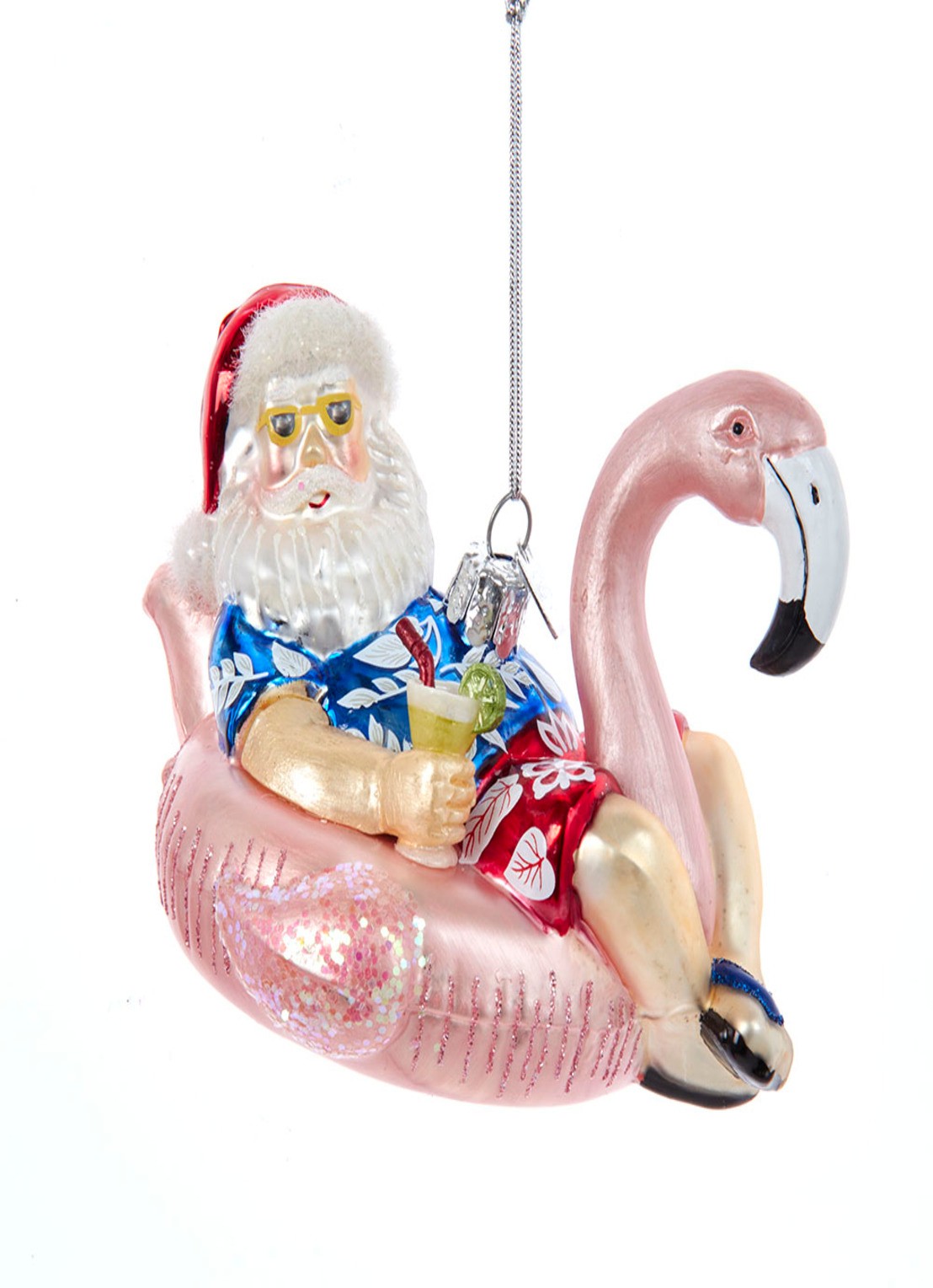 Kurt Adler Kerstman in Flamingo Zwemband kersthanger 15 cm - voorkant multicolor
