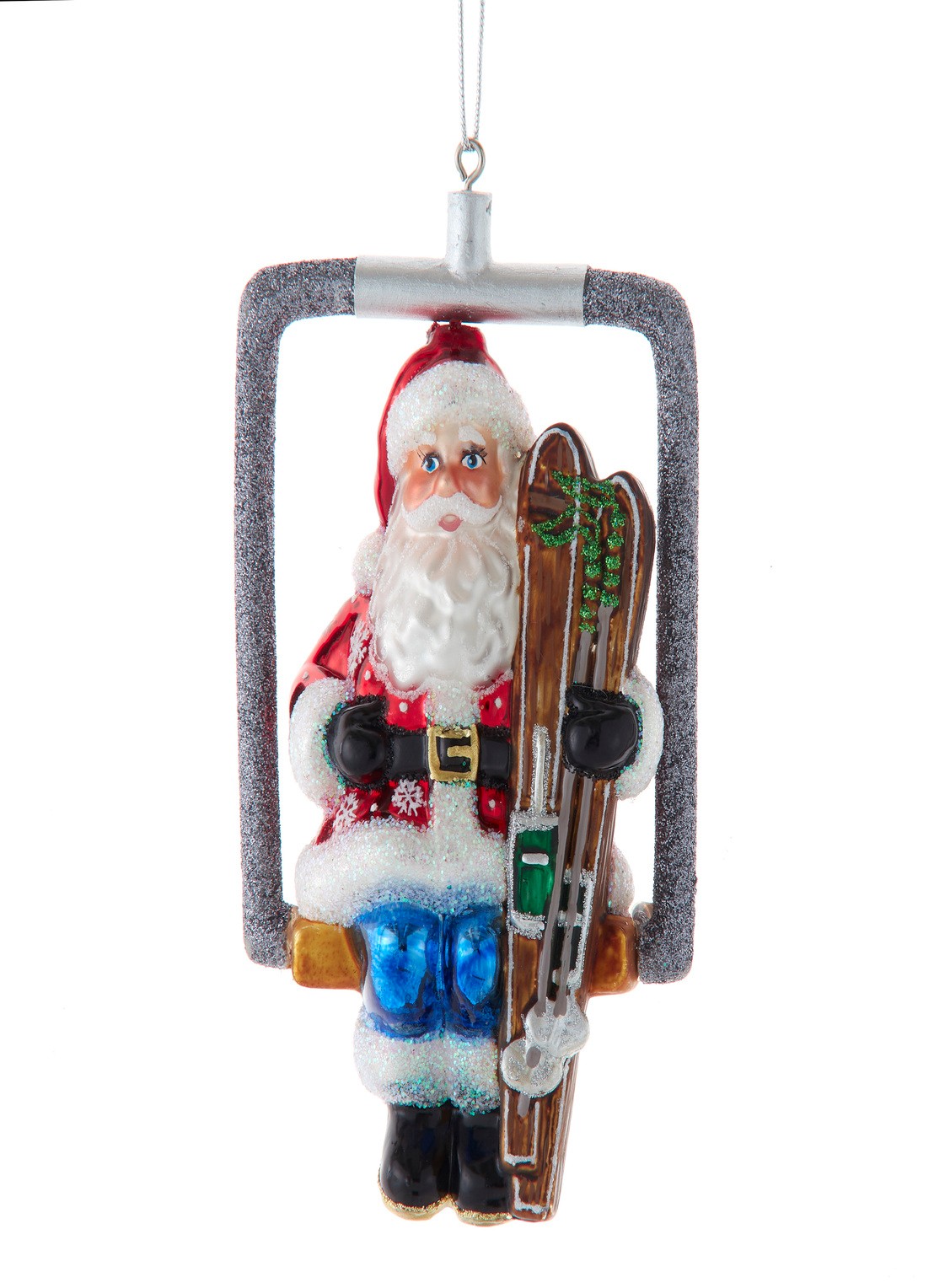 Kurt Adler Kerstman in Skilift kersthanger 11 cm - voorkant rood