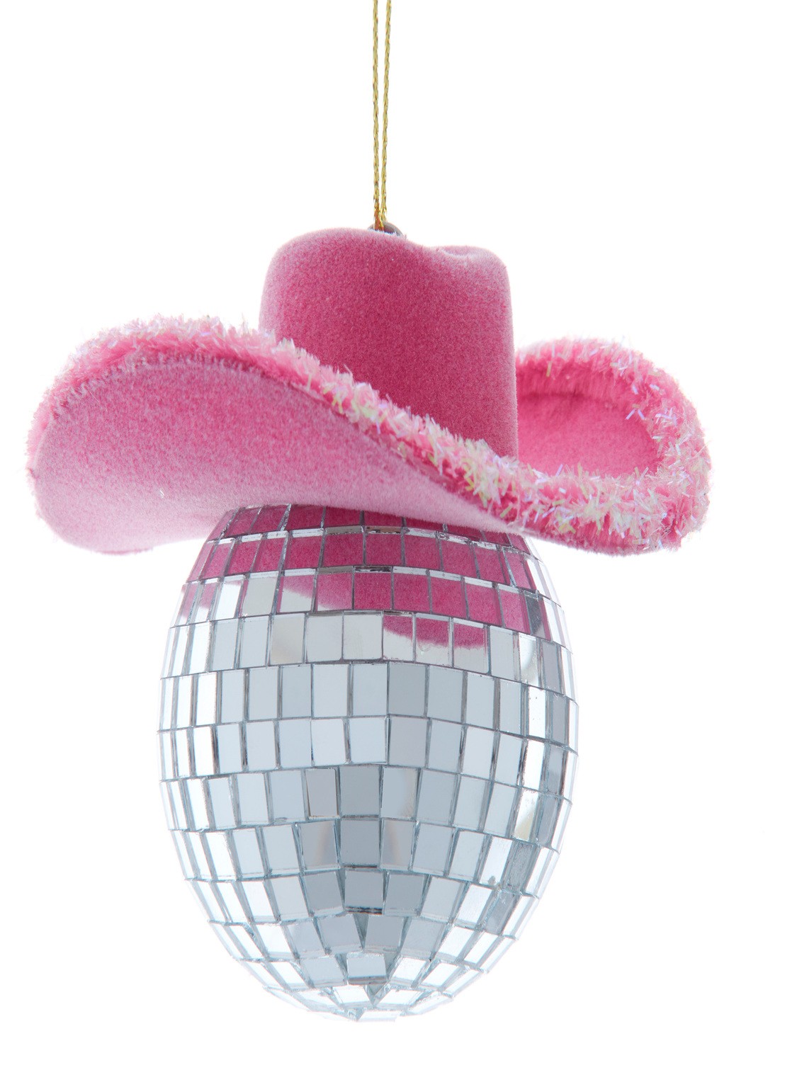 Kurt Adler Orn Spiegelbol m cowboyhoed 7.5cm - voorkant roze