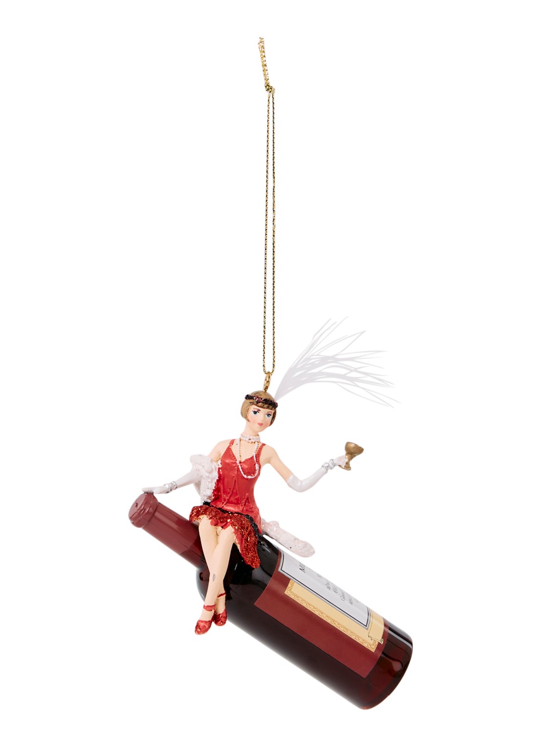 Kurt Adler Retro Danser op Champangefles 8 cm - voorkant bordeauxrood