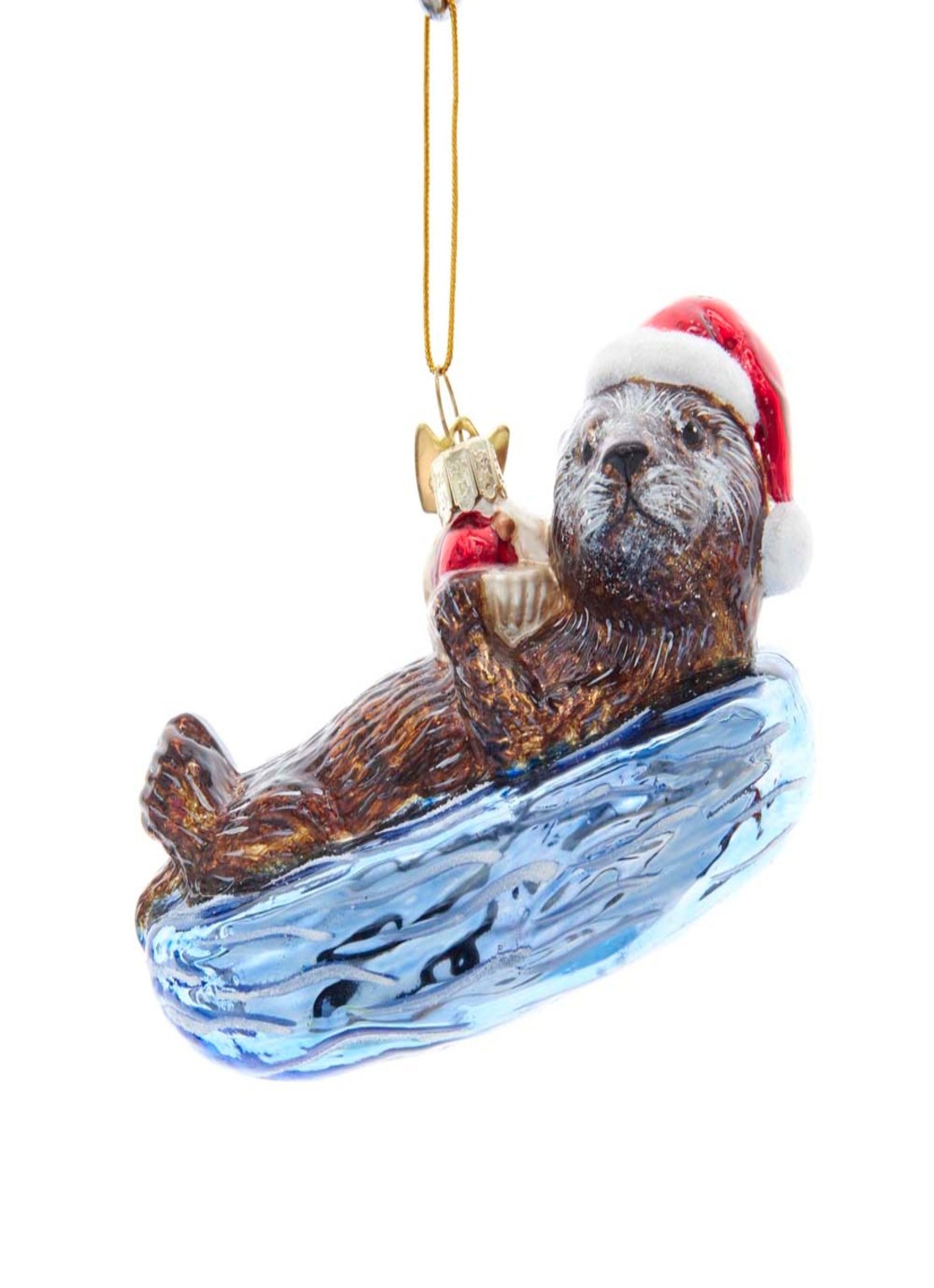 Kurt Adler Zeeotter kersthanger 11 cm - voorkant lichtblauw