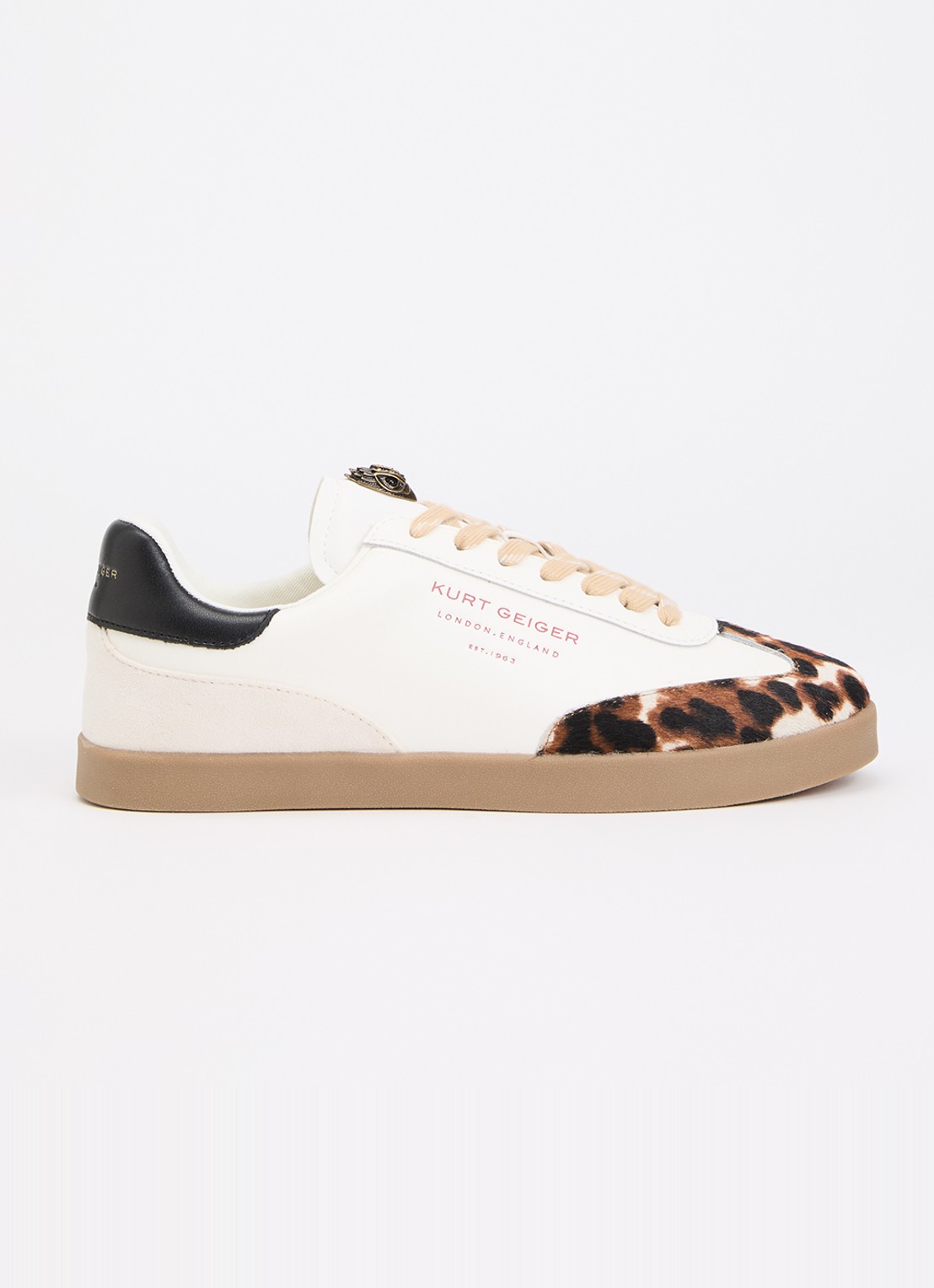 Kurt Geiger Barbican sneaker van leer met details van suède en ponyhair - voorkant wit