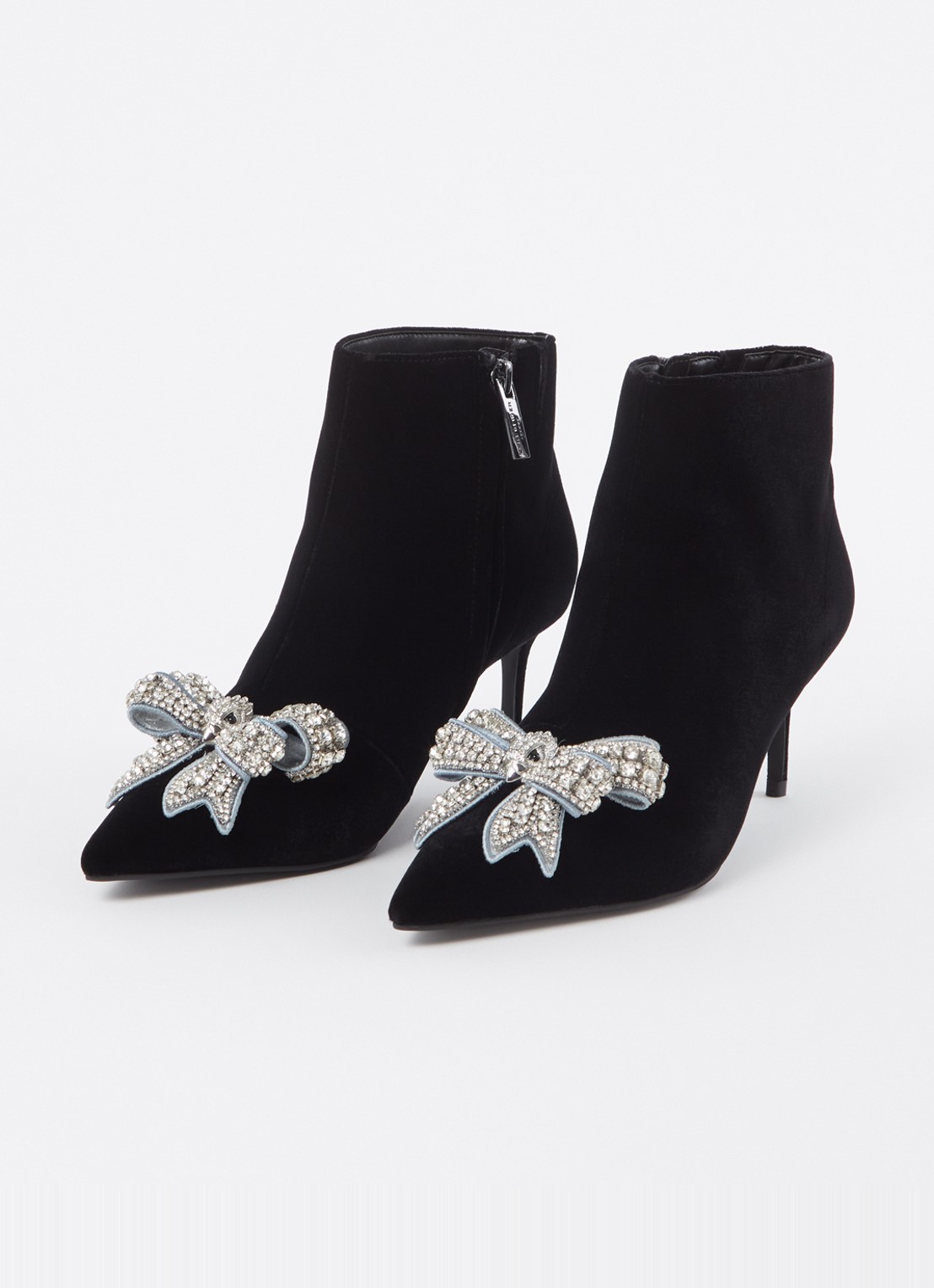 Kurt Geiger Belgravia Bow enkellaarsje van fluweel  - detail 2 zwart