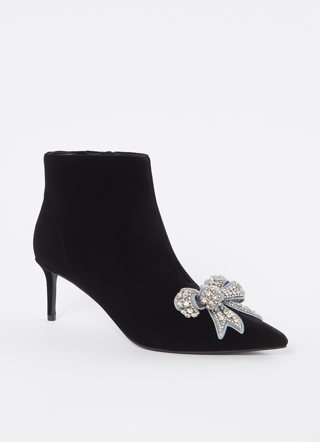 Kurt Geiger Belgravia Bow enkellaarsje van fluweel  - voorkant zwart