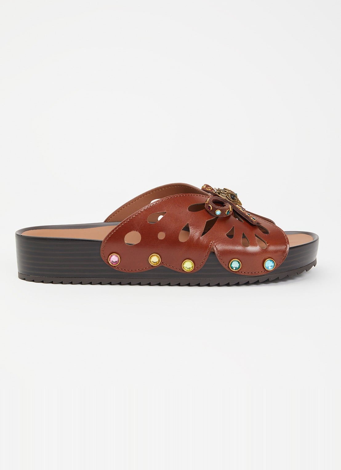Kurt Geiger Boho Butterfly Flat sandaal van leer met strass - voorkant 2 bruin