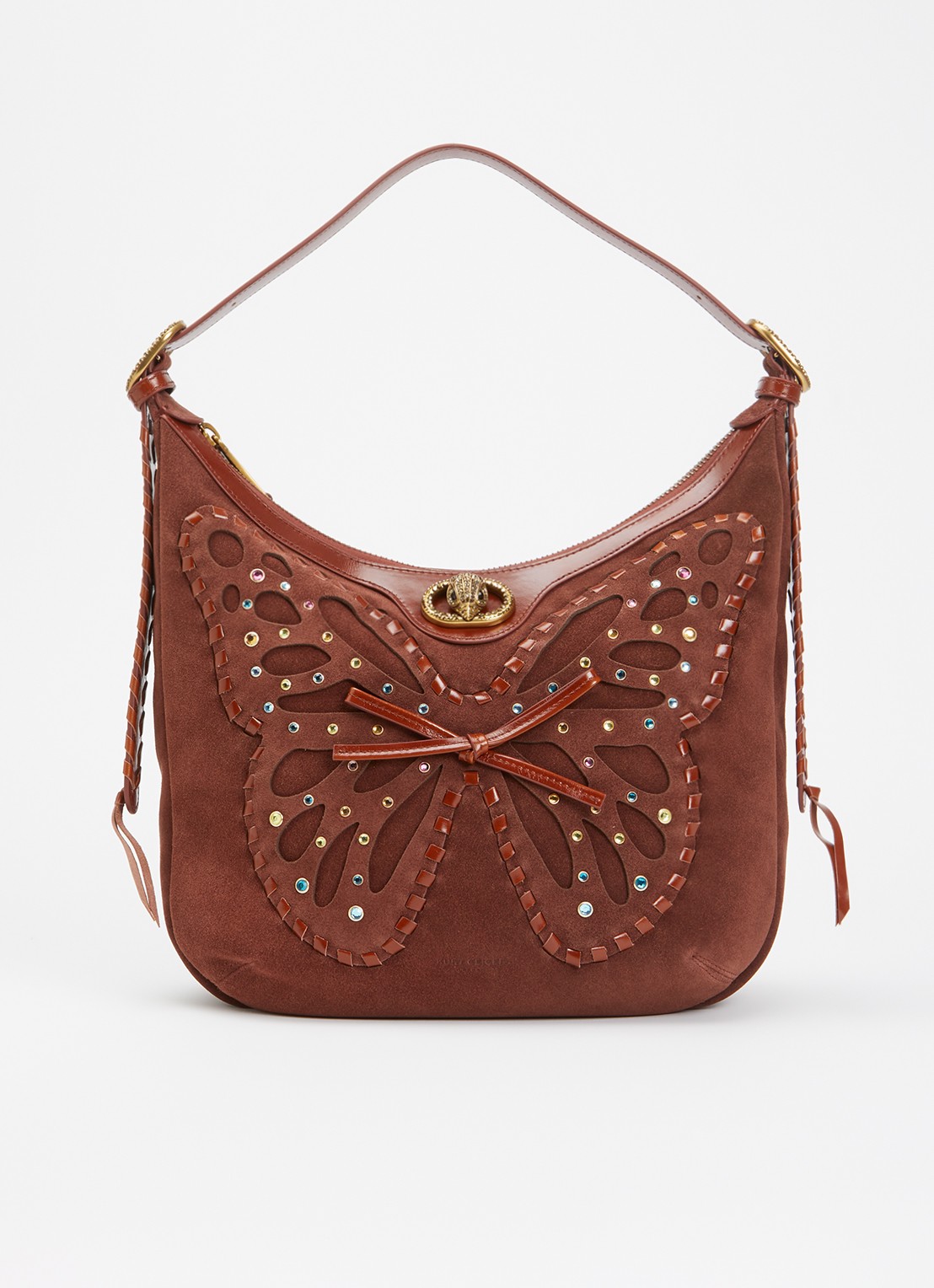 Kurt Geiger Chelsea hobo butterfly small schoudertas van suéde met leren details  - voorkant 2 bruin