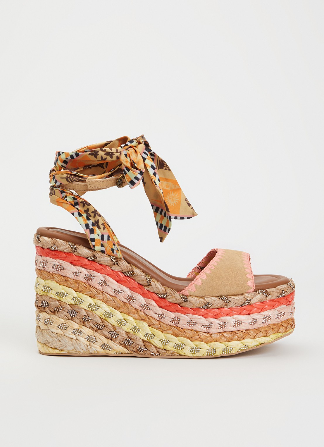 Kurt Geiger Chelsea Scarf sandalette van suède - voorkant beige