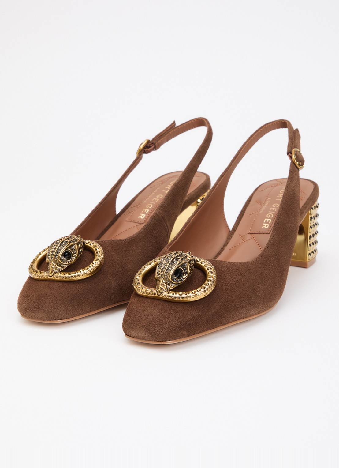 Kurt Geiger Chelsea slingback van suède met strass - detail 2 bruin