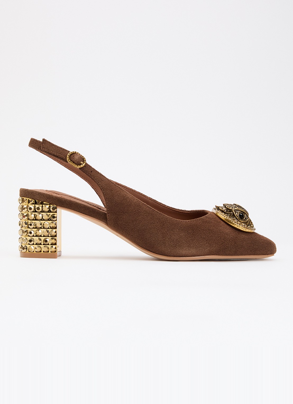 Kurt Geiger Chelsea slingback van suède met strass - voorkant bruin