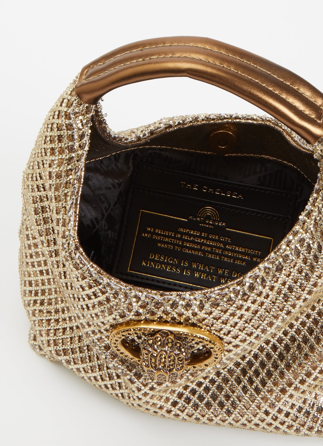 Kurt Geiger Chelsea Small handtas met mesh details en strass - detail goud