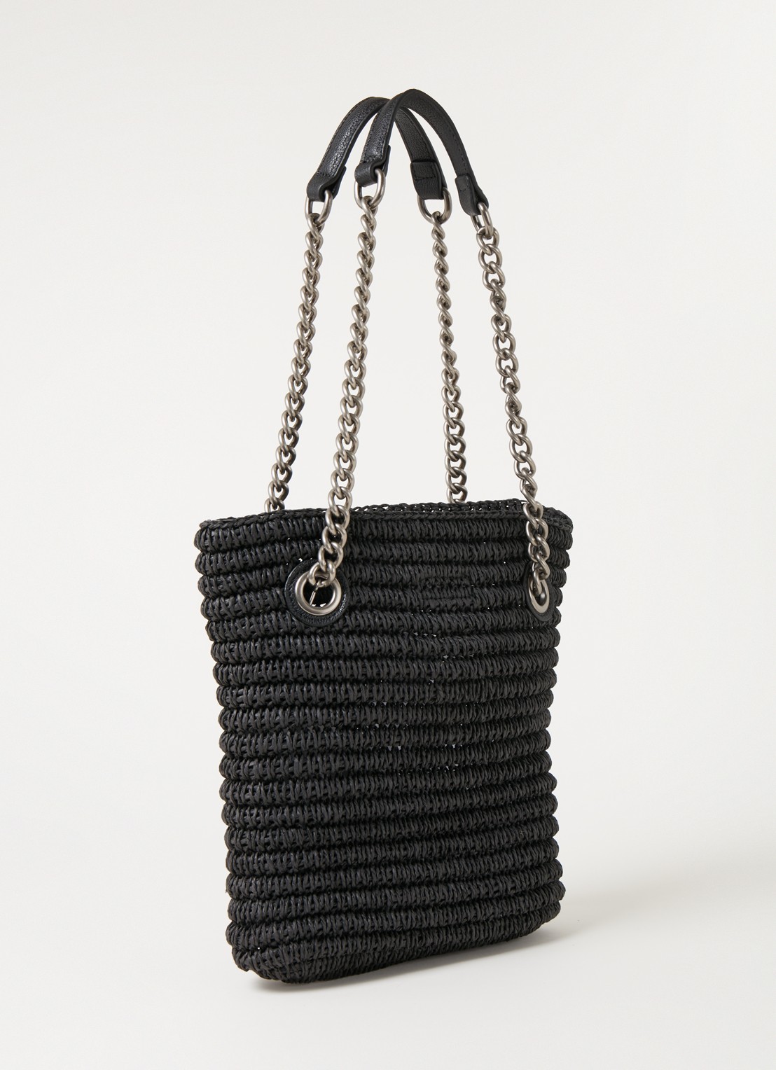 Kurt Geiger Chelsea Small shopper van raffia met leren details - achterkant zwart