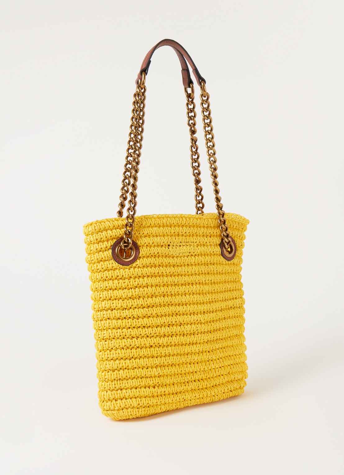 Kurt Geiger Chelsea Small shopper van raffia met leren details - achterkant 3 geel