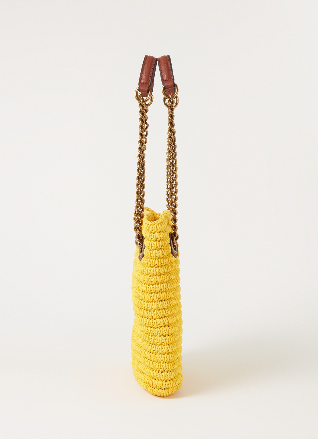 Kurt Geiger Chelsea Small shopper van raffia met leren details - detail 2 geel