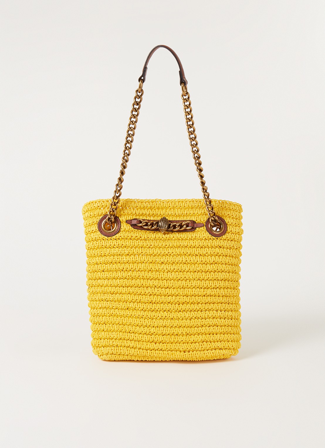 Kurt Geiger Chelsea Small shopper van raffia met leren details - voorkant 4 geel