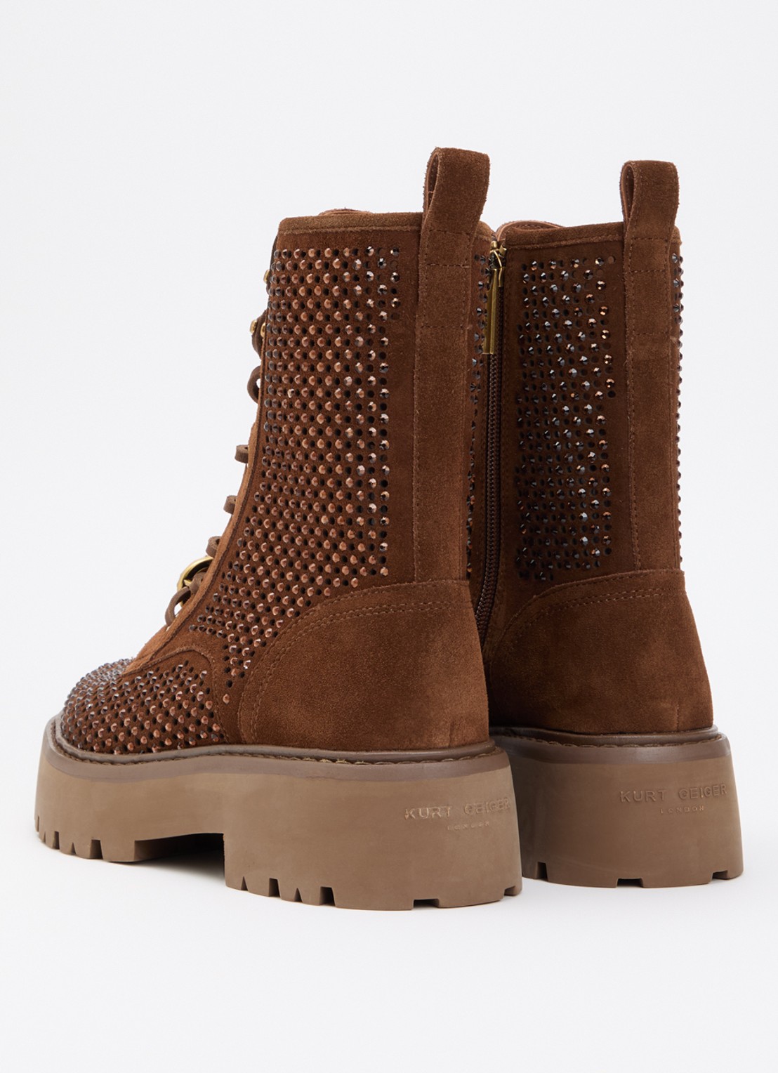 Kurt Geiger Chelsea veterboot van suède met strass - achterkant 4 cognac