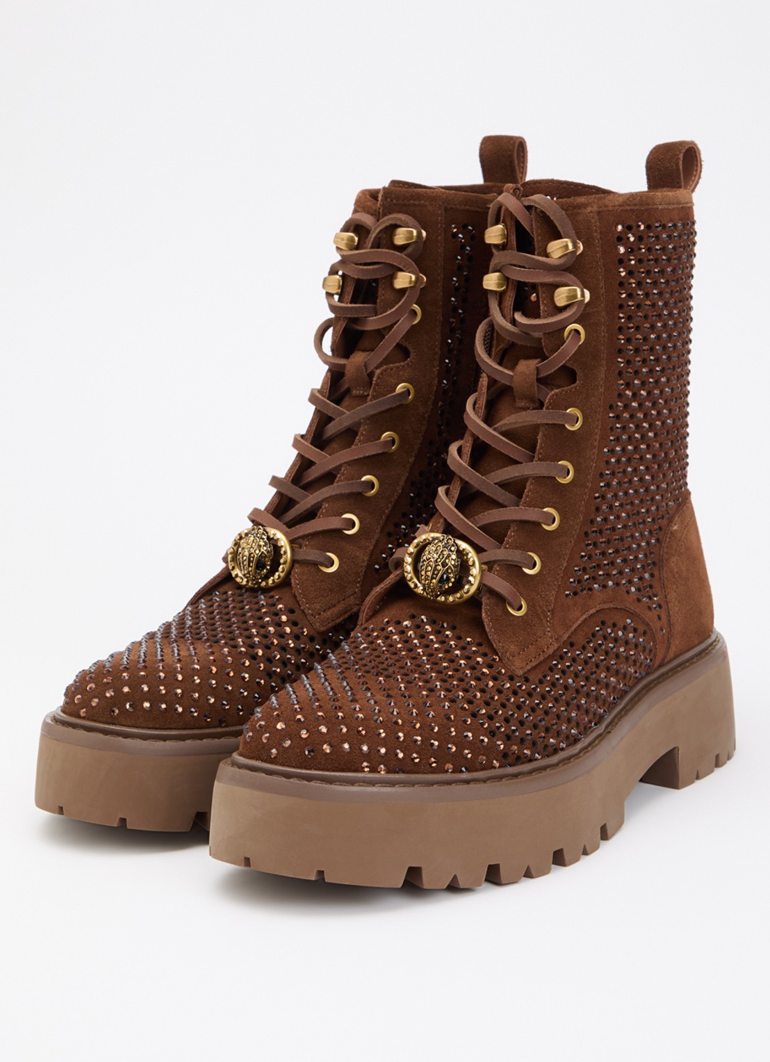 Kurt Geiger Chelsea veterboot van suède met strass - detail 2 cognac