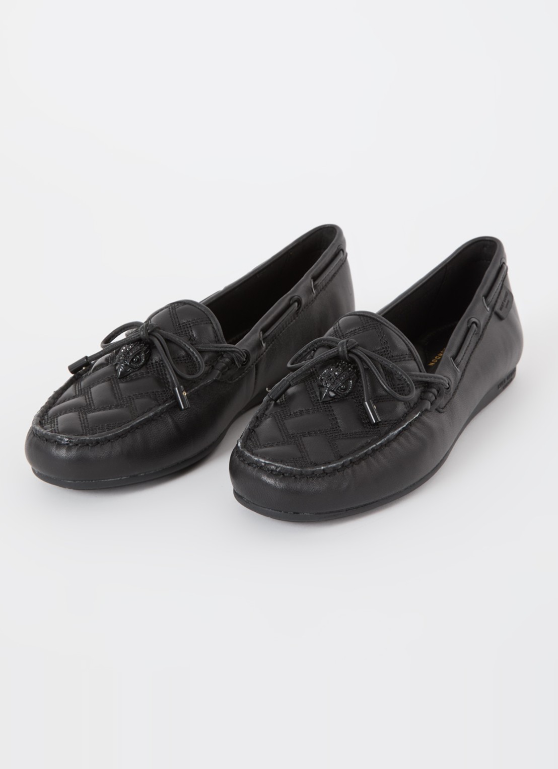Kurt Geiger Eagle moccasin van leer met quilt patroon - detail 3 zwart