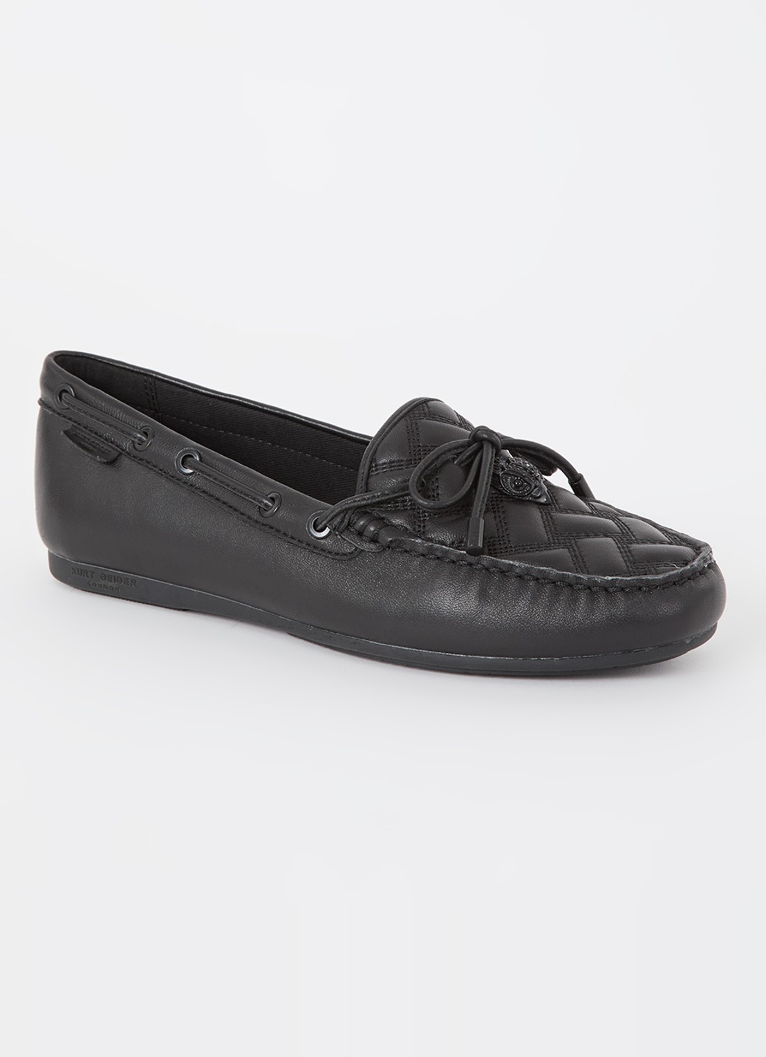 Kurt Geiger Eagle moccasin van leer met quilt patroon - voorkant 2 zwart