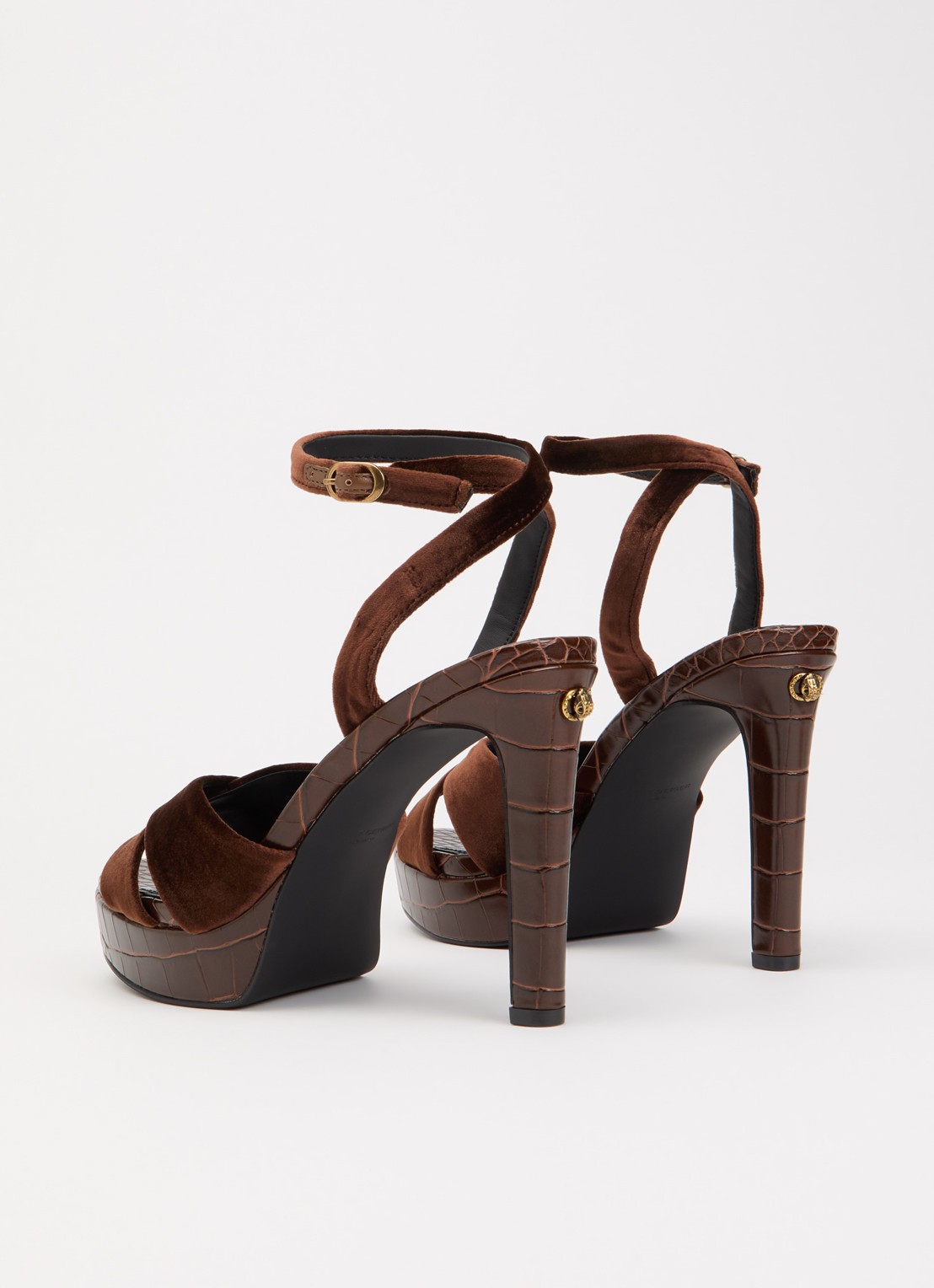 Kurt Geiger Gloria Cross sandalette met crocostructuur - achterkant 5 donkerbruin