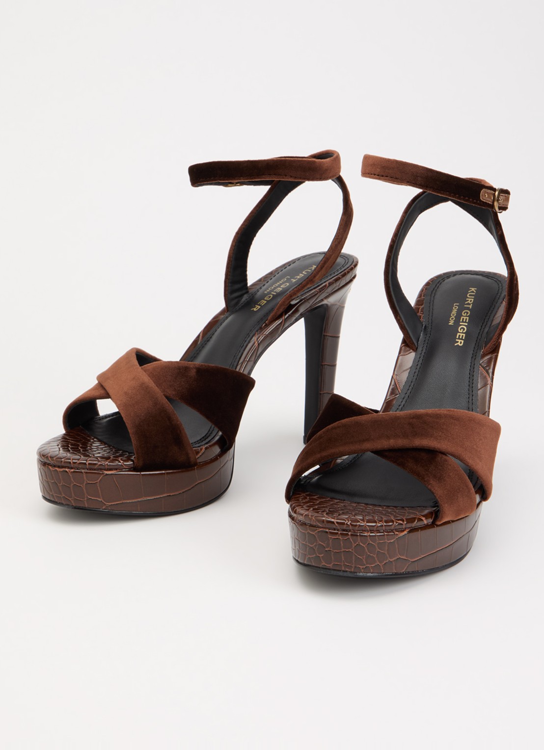 Kurt Geiger Gloria Cross sandalette met crocostructuur - detail 2 donkerbruin