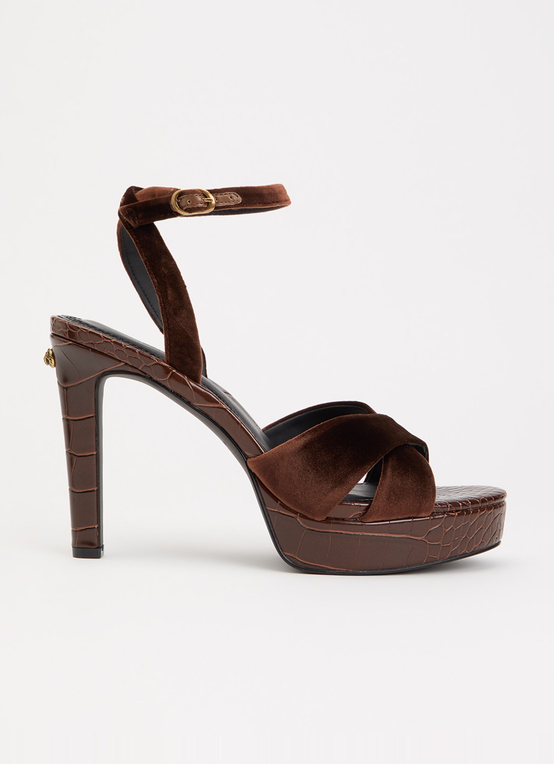 Kurt Geiger Gloria Cross sandalette met crocostructuur - voorkant donkerbruin