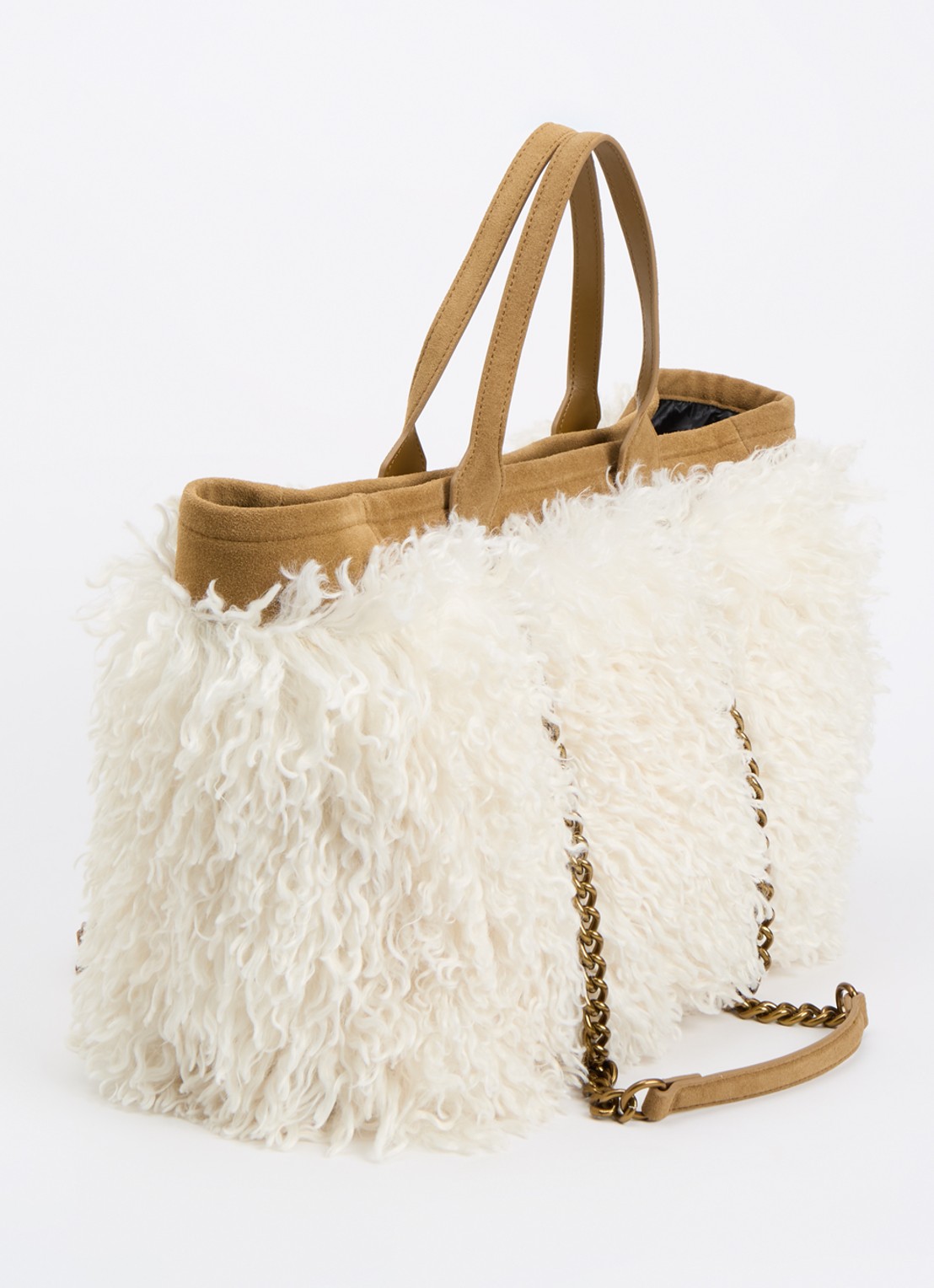Kurt Geiger Hoxton schoudertas van imitatiebont met details van suède - achterkant 4 gebroken wit