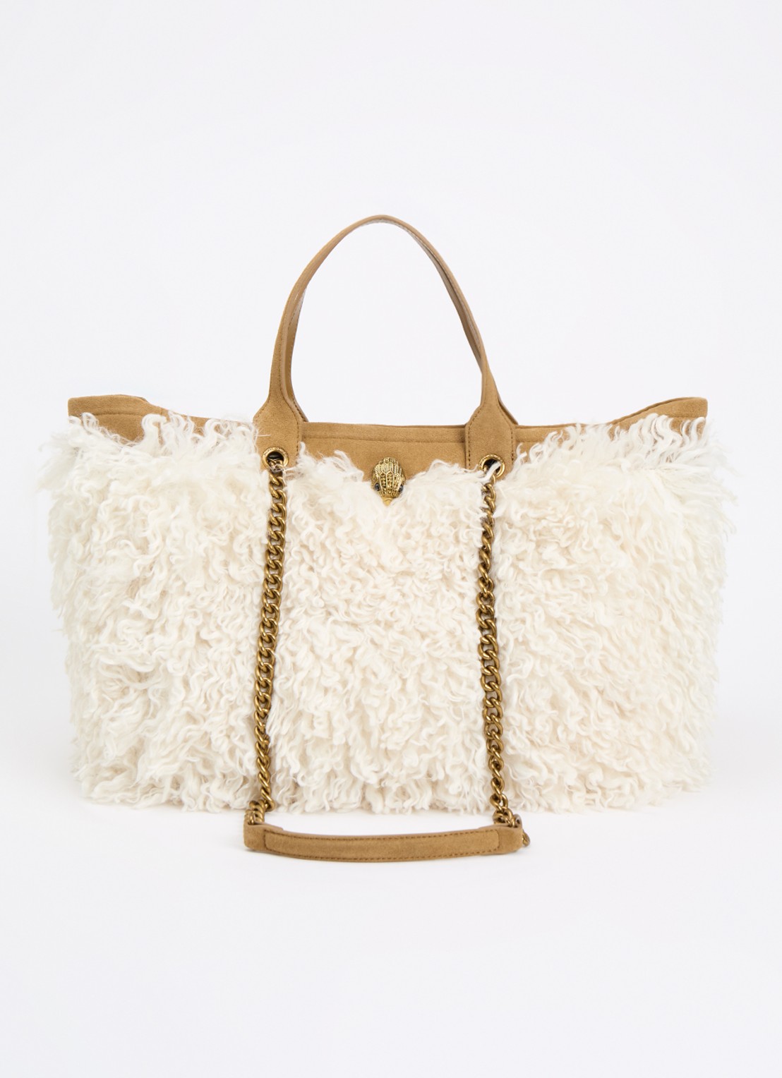 Kurt Geiger Hoxton schoudertas van imitatiebont met details van suède - voorkant 5 gebroken wit