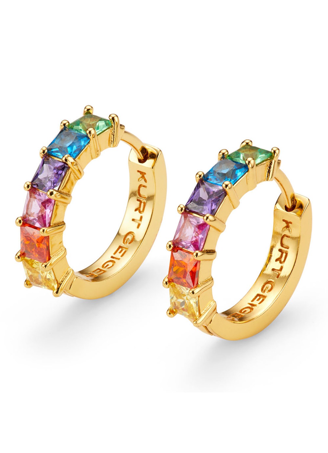 Kurt Geiger Huggie oorringen met kristal - voorkant 3 goud