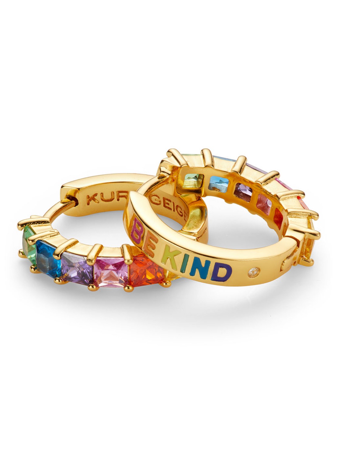 Kurt Geiger Huggie oorringen met kristal - voorkant 4 goud