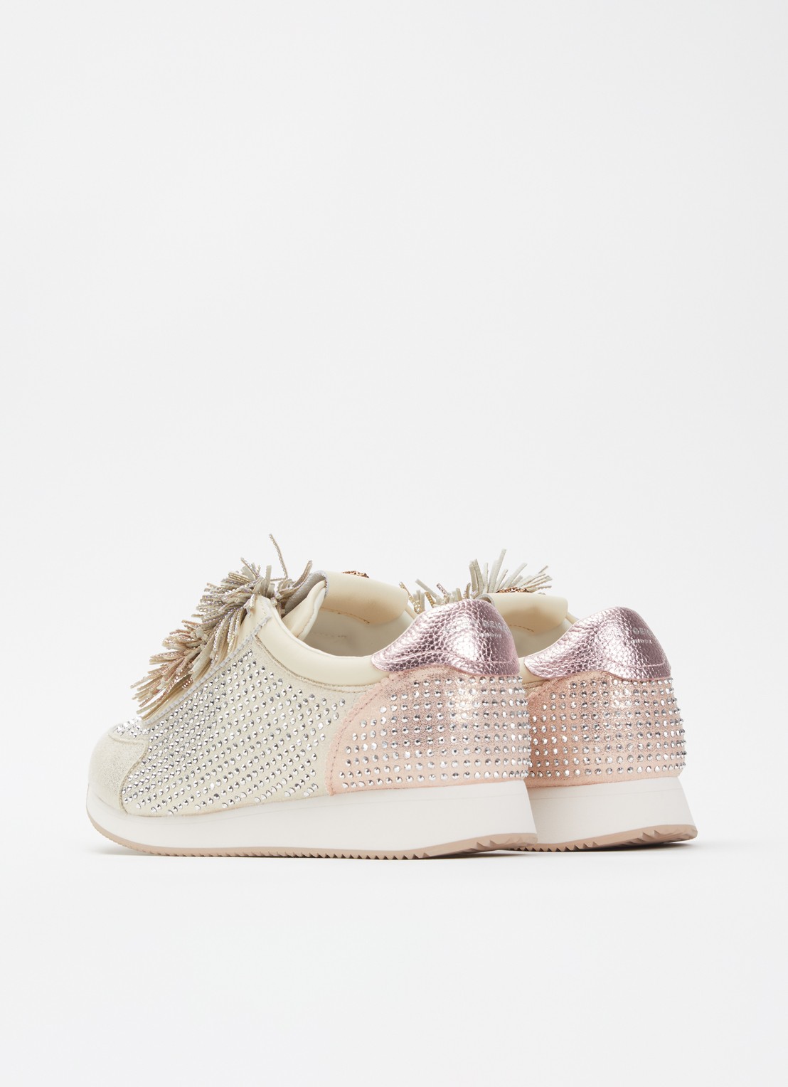 Kurt Geiger Islington sneaker met strass en details van leer - achterkant 2 beige