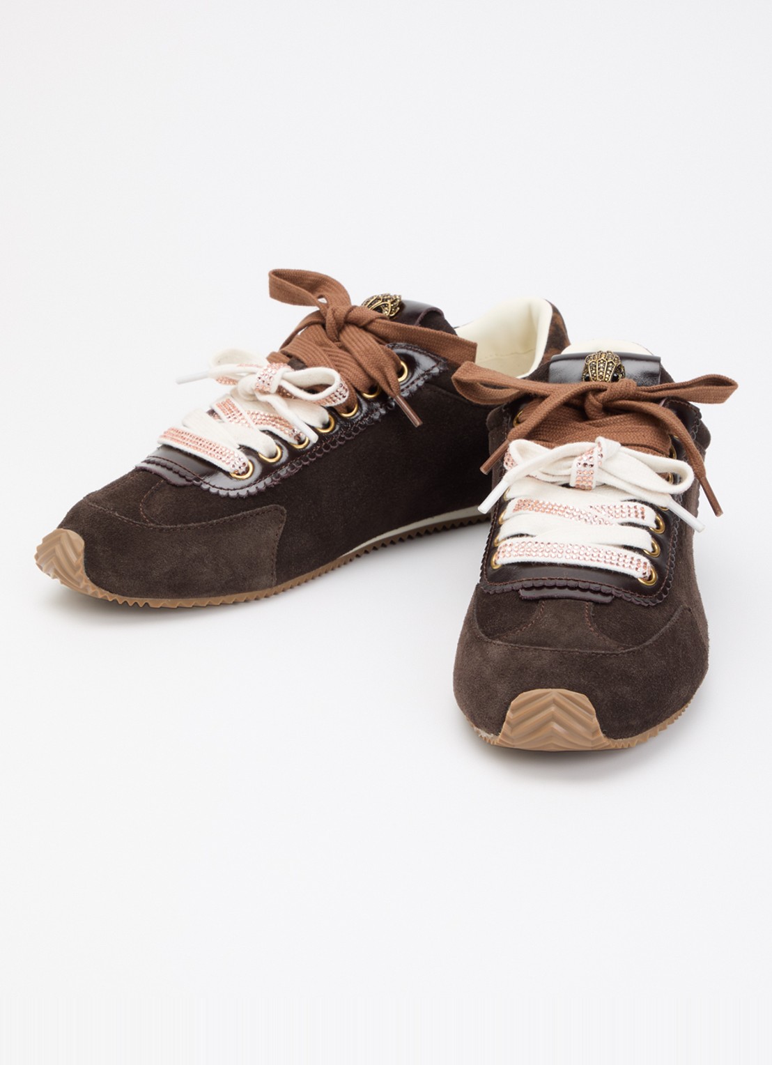 Kurt Geiger Islington sneaker van suède met details van leer - detail donkerbruin