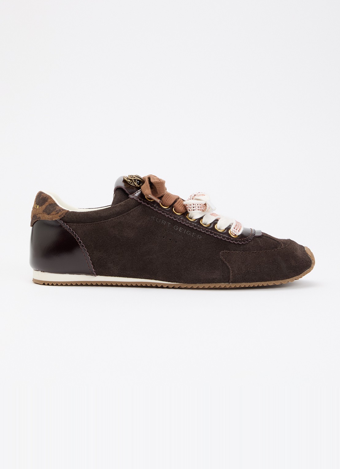 Kurt Geiger Islington sneaker van suède met details van leer - voorkant 4 donkerbruin
