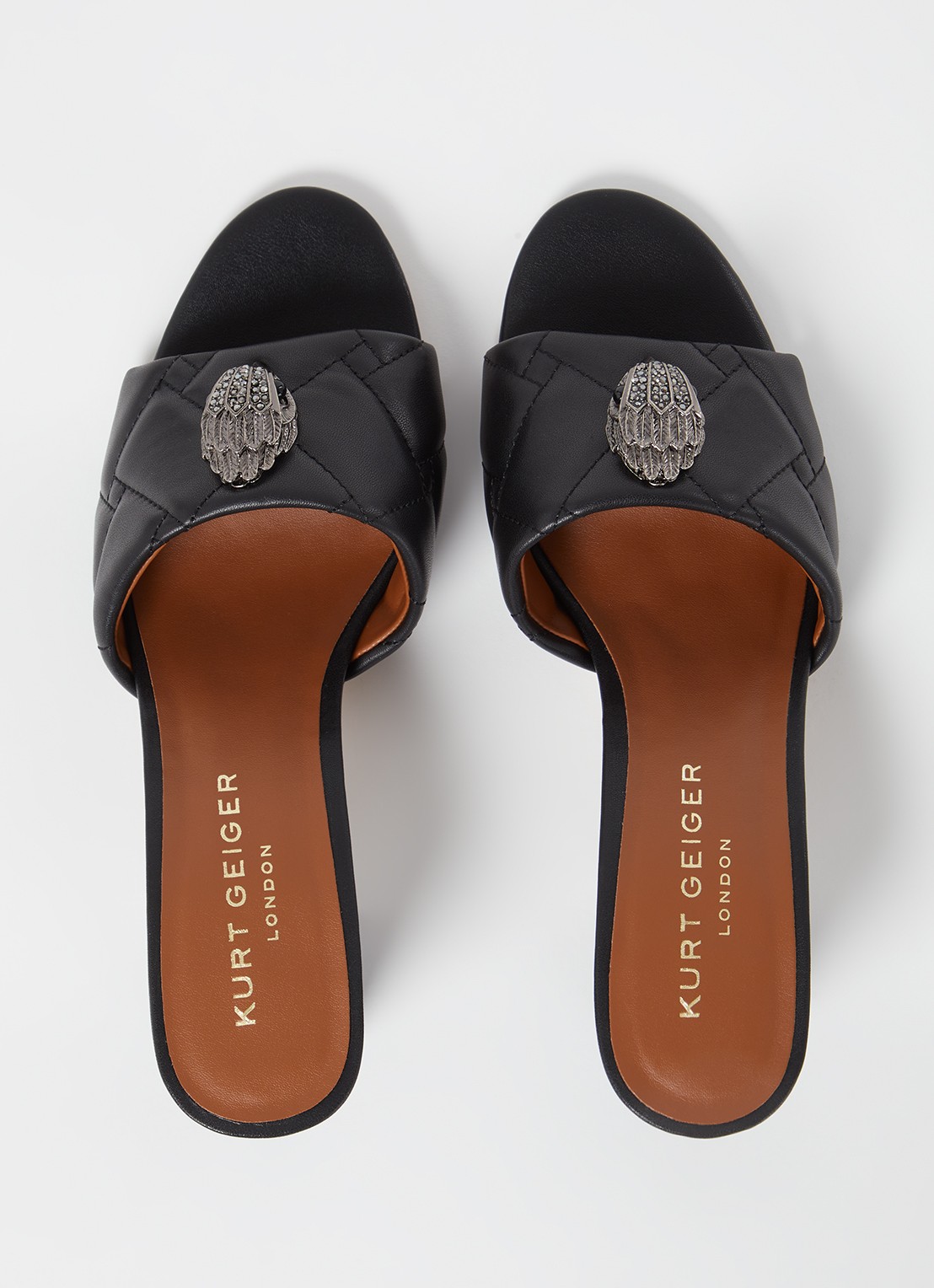Kurt Geiger Kensington Block muiltje van leer met strass - detail 4 zwart
