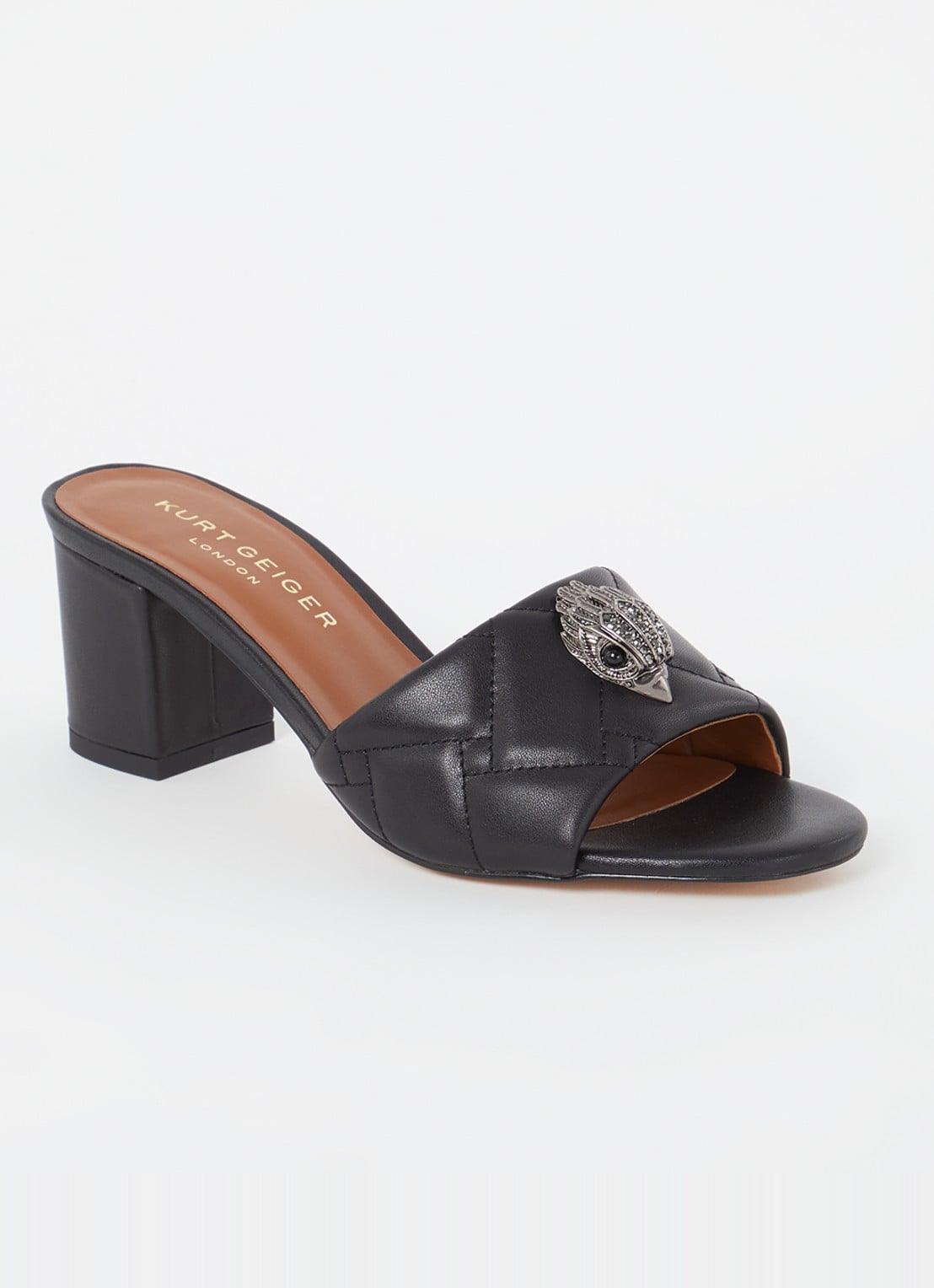 Kurt Geiger Kensington Block muiltje van leer met strass - voorkant zwart